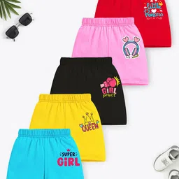 YK X Trampoline Pack Of 5 Girls Graphic Printed Mid-Rise Cotton Shorts-32