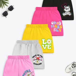 YK X Trampoline Pack Of 5 Girls Graphic Printed Mid-Rise Cotton Shorts-picture-43