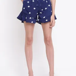 BAESD Geometric Printed Mid-Rise Tie Up Ruffled Crepe Shorts-98