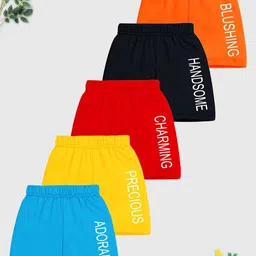 KUCHIPOO Kids Pack Of 5 Typography Printed Mid-Rise Shorts-image-38
