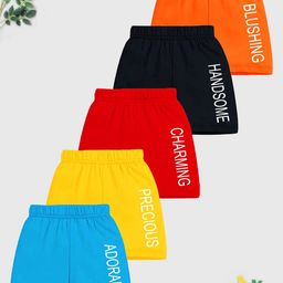 KUCHIPOO Kids Pack Of 5 Typography Printed Mid-Rise Shorts-image-80