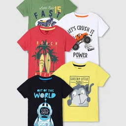 max Boys Pack Of 5 Graphic Printed Pure Cotton T-shirts-13