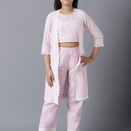AURELIA Girls Pink Top with Trousers & Ethnic Jacket-image-53