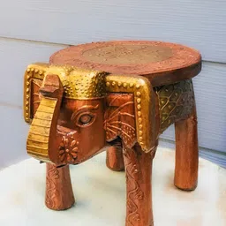 apka mart Brown Wooden Figurine Elephant Stool  Showpiece-image-74