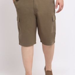 plusS Men Olive Green Mid-Rise Cotton Shorts-image-33