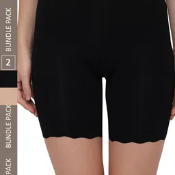 PLUMBURY Women Pack Of 2 Low-Rise Slim Fit Cycling Shorts-image-21