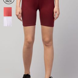 Apraa & Parma Women Maroon Slim Fit Cycling Sports Shorts Pack Of 3-image-50