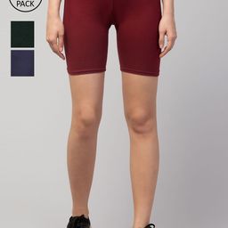 Apraa & Parma Women Pack Of 3 Maroon Slim Fit Cycling Sports Shorts-image-61
