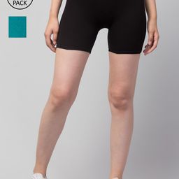 Apraa & Parma Women Pack of 2 Black Slim Fit Cycling Pure Cotton Shorts-image-59