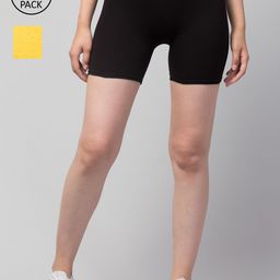 Apraa & Parma Women Pack of 2 Black Slim Fit Cycling Pure Cotton Shorts-image-73