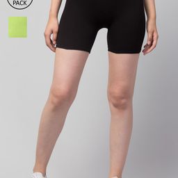 Apraa & Parma Women Pack of 2 Black Slim Fit Cycling Pure Cotton Shorts-image-75