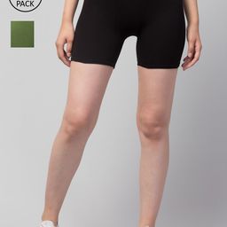Apraa & Parma Women Pack of 2 Black Slim Fit Cycling Pure Cotton  Shorts-image-69