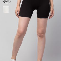Apraa & Parma Women Pack of 2 Black Slim Fit Cycling Pure Cotton Shorts-image-66