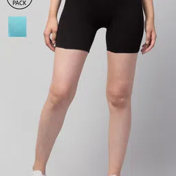 Apraa & Parma Women Pack of 2 Black Slim Fit Cycling Pure Cotton Shorts-picture-41