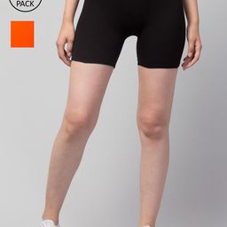 Apraa & Parma Women Pack of 2 Black Slim Fit Cycling Pure Cotton Shorts-image-72