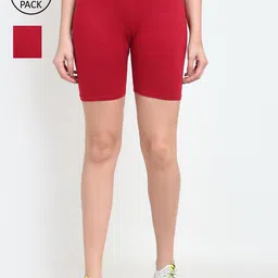 GRACIT Women Pack Of 2 Maroon Skinny Fit Biker Shorts-picture-27