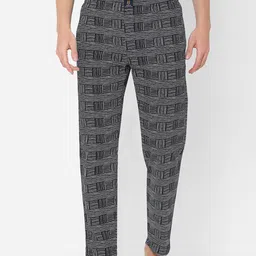 URBAN SCOTTISH Men Black & White Printed Pure Cotton Lounge Pants-picture-43