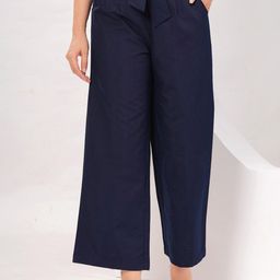 ETC Women Navy Blue Relaxed Fit Mid-Rise Cotton Plain Culottes Trousers-image-73