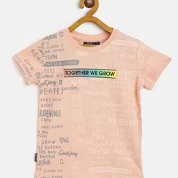 Gini and Jony Boys Peach-Coloured & Grey Typography Printed T-shirt-image-56