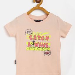 Gini and Jony Infant Boys Peach-Coloured  Yellow Slogan Print Pure Cotton T-shirt-image-17