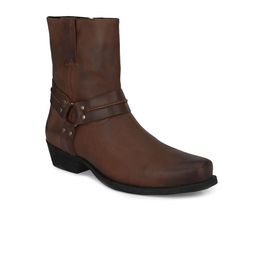 Delize Men Brown Textured Leather Lightweight High-Top Flat Boots-picture-9