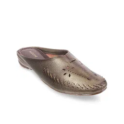 Mochi Women Bronze-Toned Mules with Laser Cuts-55