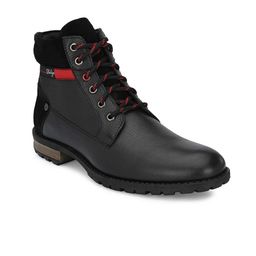 Delize Men Black Textured Leather Flat Boots-image-19