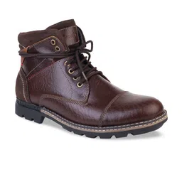 MONDAIN Men Brown Textured Leather Flat Boots-image-50