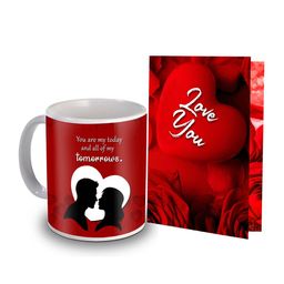 ME & YOU Red & Black 2 Pieces Printed Mug & Greeting Card Home Gift Set-image-107