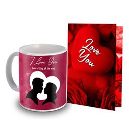 ME & YOU Red & Black 2 Pieces Floral Printed Mug & Greeting Card Home Gift Set-image-110