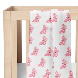 Moms Home Infant Kids White & Pink Printed Organic cotton Muslin Swaddle-29