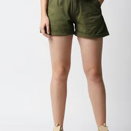 Pepe Jeans Women Olive Green Regular Shorts-34