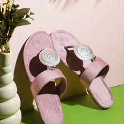 Try Me Embellished Kolapuri Ethnic Suede Open Toe Flats-37