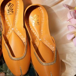 Sringam Women Mustard Yellow Handcrafted Mojaris-image-87