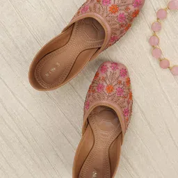 ICONICS Women Peach-Coloured Printed Ethnic Ballerinas Flats-12