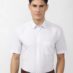 Peter England Men White Grid Tattersall Checks Cotton Formal Shirt-image-12