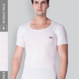 LUX VENUS Men Pack Of 6 Brand Logo Detail Pure Cotton Innerwear Undershirt Vests-image-55