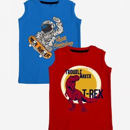 x2o Kids Blue & Red Pack Of 2 Red & Blue Printed Pure Cotton Basic Innerwear Vests-image-66