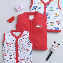 BUMZEE Infant Boys Pack Of 3 Printed Cotton Jhabla-54