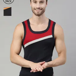 DIXCY SCOTT Men Pack Of 2 Grey & Black Solid Combed Cotton Gym Vests-image-31