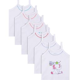 Bodycare Kids Girls White Pack Of 6 Printed Cotton Vests-image-41