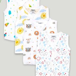 Kidbea Infants Pack Of 4 Printed Organic Cotton Sleeveless Jhablas-15