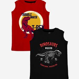 x2o Kids Pack of 2 Maroon & Black Printed Cotton Innerwear Vests-46