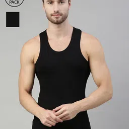 DIXCY SCOTT Men Pack Of 2 Black Solid Combed Cotton Gym Vests-image-23