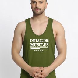 Friskers Men Olive Printed Installing Muscles Innerwear Vests-image-76