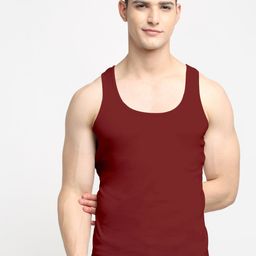 Friskers Men Solid Pure Cotton Maroon Innerwear Vests-image-78