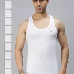 Lux Cozi Men White Pack Of 10 Round Neck Sleeveless Innerwear Vests-picture-15