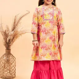 Stylo Bug Girls Floral Printed Regular Kurta With Sharara-image-2