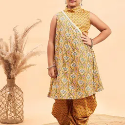 Stylo Bug Girls Ethnic Motifs Printed Angrakha Pure Cotton Kurta With Dhoti Pants-image-46