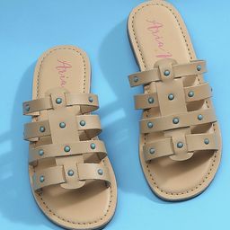 Aria Nica Girls Textured Leather Open Toe Flats-image-53